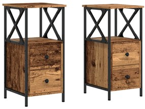 2 db antik fa színű szerelt fa éjjeliszekrény 34 x 35,5 x 70 cm