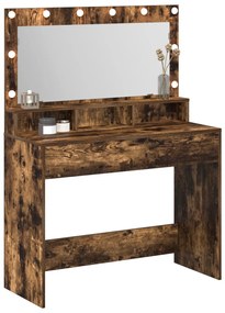 Sminkasztal LED fénnyel Füstölt tölgy 100x41x135 cm