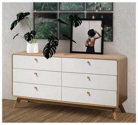 Fehér-natúr színű alacsony komód tölgyfa dekorral 150x74 cm Caitlin – Støraa