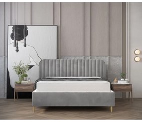 Szürke kárpitozott ágyneműtartós franciaágy ágyráccsal 180x200 cm Noto – Maison de Rêve