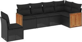 vidaXL 6 részes fekete polyrattan kerti ülőgarnitúra párnákkal