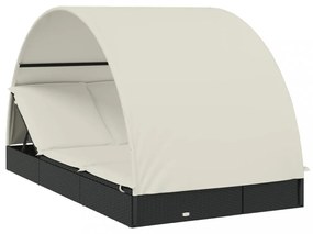 2 személyes fekete polyrattan napágy kerek tetővel 213x118x97cm