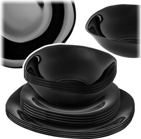 Étkezőgarnitúra 4 Személyes Tányér Szett Étkészlet Fekete 12db-os
