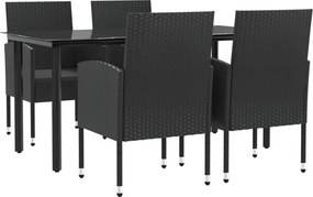 vidaXL 5 részes fekete polyrattan és acél kerti étkezőgarnitúra