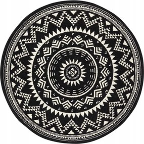 Kerek modern nappali szőnyeg,fekete-krém mintás Mandala 140cm