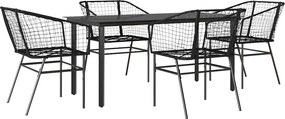 vidaXL 5 részes fekete polyrattan üveg kerti étkezőgarnitúra