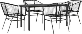 vidaXL 5 részes fekete polyrattan üveg kerti étkezőgarnitúra