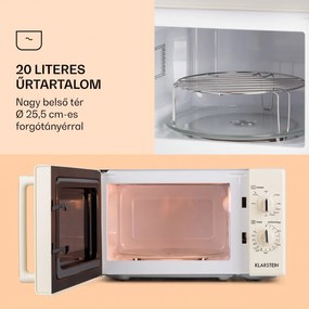 Klarstein Caroline, mikrohullámú sütő, 20 l, 700/1000 W, Ø 25.5 cm, QuickSelect, retró, krémszínű