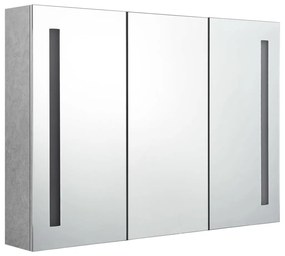 betonszürke LED-es tükrös fürdőszobaszekrény 89 x 14 x 62 cm