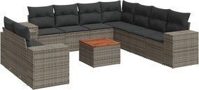 vidaXL 10 részes szürke polyrattan kerti ülőgarnitúra párnákkal