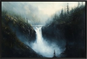 Poszter Keret Alumínium Tájkép Hegyek Erdő Vízesés Folyó Sötét Természet 60x40