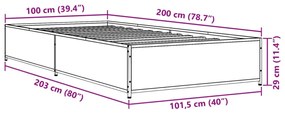 fekete szerelt fa és fém ágykeret 100 x 200 cm