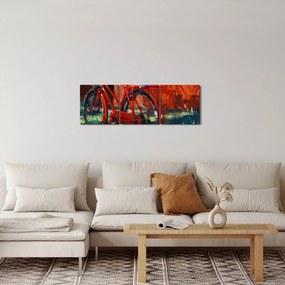 Piros kerék képe, akril festés (órával) (90x30 cm)
