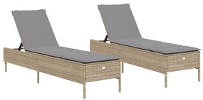 2 db bézs polyrattan napozóágy párnával