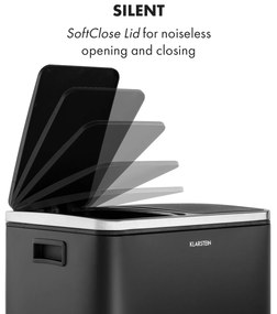 Klarstein Trash Gordon, pedálos szemétkosár, 30l/2 x 15l, csöndes, PP, nemesacél, fekete