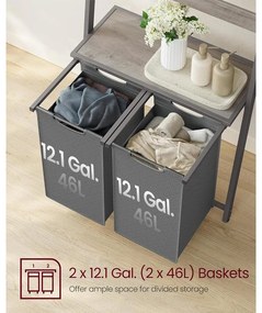 Szennyeskosár, 2 részes szennyestartó létrapolccal, 2 x 46 literes, szürke