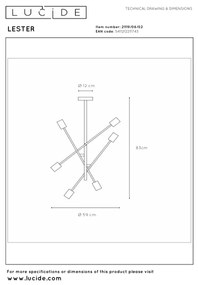 Lucide 21119/06/02 - Rúddal szerelt LESTER csillár 6xE27/40W/230V