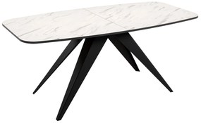 Asztal Oswego 115Fehér márvány, Fekete, 76x80x160cm, Hosszabbíthatóság, Laminált forgácslap, Fém