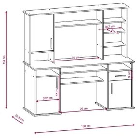 ELIAN íróasztal polccal, sonoma tölgy/fehér