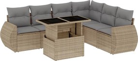 vidaXL 7 részes bézs polyrattan kerti ülőgarnitúra párnákkal