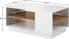 Dohányzóasztal, fehér/tölgy craft arany, TRIO