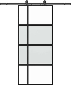 vidaXL fekete edzett üveg tolóajtó fémszerelék szettel 90x205 cm
