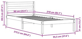 Ágykeret Fejvéggel 90x210 cm Tömör Fenyőfa