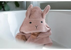 Rózsaszíes barna pamut kapucnis gyerek törölköző 75x75 cm Rabbit – Kindsgut