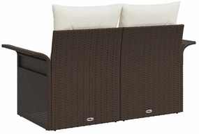 2-Személyes Kerti Kanapé Párnákkal Barna Poli Rattan