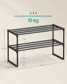 SONGMICS kétszintes fém cipőpolc, 68 cm, egymásba rakható, fekete