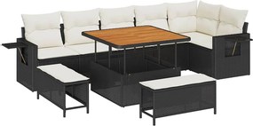 vidaXL Kerti Kanapé Szett 9 pcs Fekete polirattan