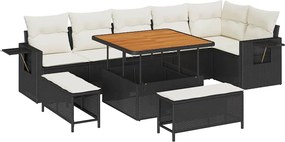 vidaXL Kerti Kanapé Szett 9 pcs Fekete polirattan