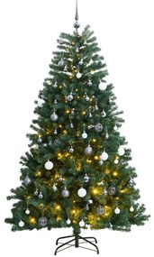 csuklópántos műkarácsonyfa 300 LED-del és gömbökkel 180 cm