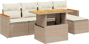 vidaXL 6 részes bézs polyrattan kerti ülőgarnitúra párnával