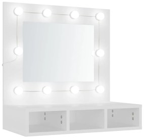 fehér tükrös szekrény LED-ekkel 60 x 31,5 x 62 cm