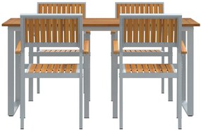5 darabos kertibútor étkező szett szürke acélból és tömör akácfából