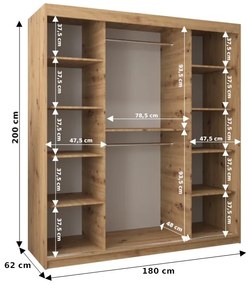 Ruhásszekrény 180 cm Verika 1 180 (fehér + artisan tölgy). 1063715