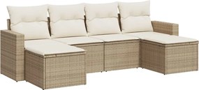 vidaXL 6 részes bézs polyrattan kerti ülőgarnitúra párnával