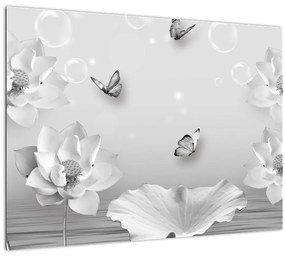 Kép - Virágos dizájn pillangókkal (üvegen) (70x50 cm)