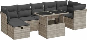 vidaXL 8 részes világosszürke polyrattan kerti ülőgarnitúra párnával