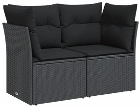 2 személyes fekete polyrattan kerti kanapé párnával