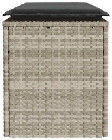 Világosszürke polyrattan kerti pad párnával 110x40x44 cm