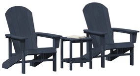 3 Részes Kerti Lounge Készlet Tengerészkék HDPE