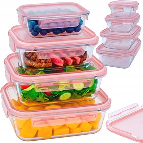 4x Üveg Ételtárolók Ebéddoboz Hőálló fedéllel Hermetikus