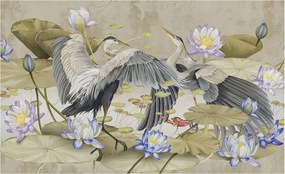 Flizelin tapéta Divatos 3D fali ragasztó Madarak és liliomok 416x254 ragasztó
