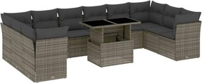 vidaXL 11 részes szürke polyrattan kerti ülőgarnitúra párnákkal