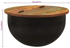 fekete tömör újrahasznosított fa dohányzóasztal 50 x 27 cm