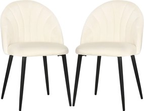 HOMCOM 2 db-os Étkezőszék Készlet, Kagyló formájú Háttámla, Párnázott, Karfás Szék Párnával, Modern Fém Lábakkal Étkezőhöz, Krémfehér | Aosom