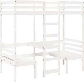 vidaXL fehér fenyő galériaágy-keret asztallal és székekkel 80 x 200 cm