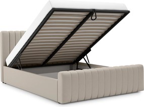 Nicole kárpitozott ágy 140x200 cm, ágyneműtartós - bézs bársony Velluto 1